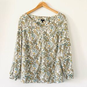 Talbots Pastel Color Paisley Print Long Sleeve Cotton Blouse sz 1X Boho Beach